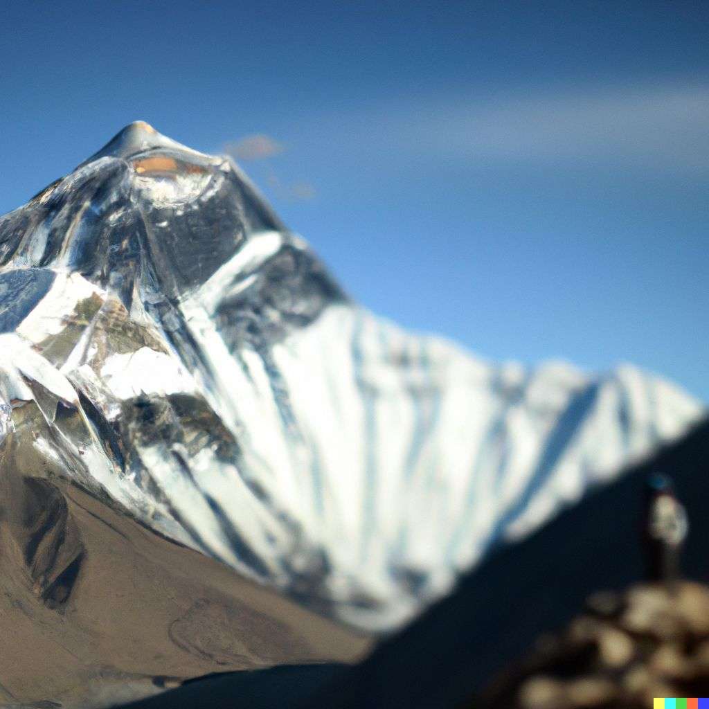 someone gazing at Mount Everest, photograph, extreme tilt shift